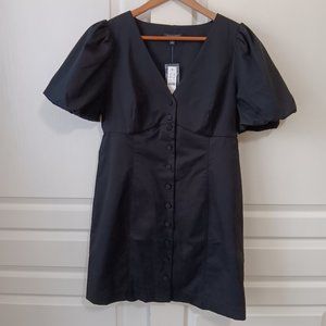J. Crew Women's Black Button-Front Puff-Sleeve Mini Dress Size 14